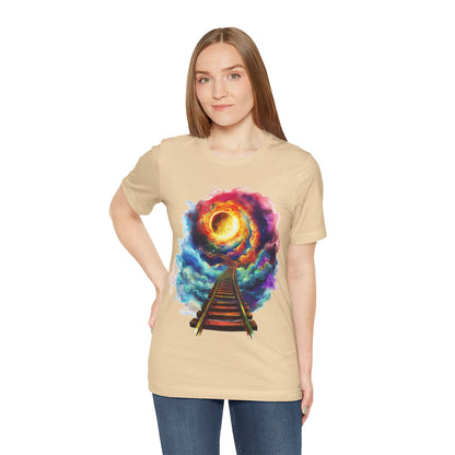 Unisex T-Shirt with 3D Watercolor Universe and an Abstract Representation with a Sun