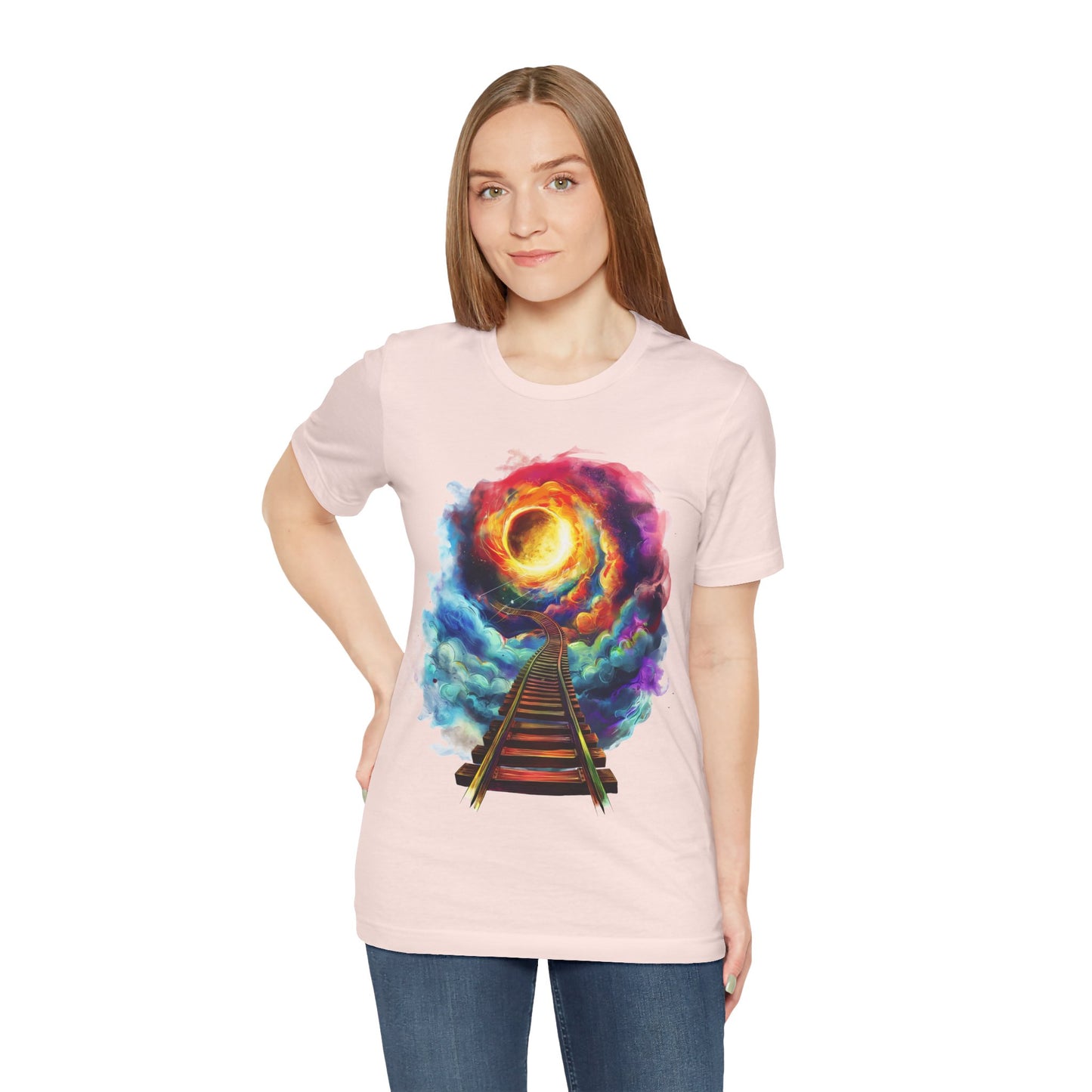 Unisex T-Shirt with 3D Watercolor Universe and an Abstract Representation with a Sun