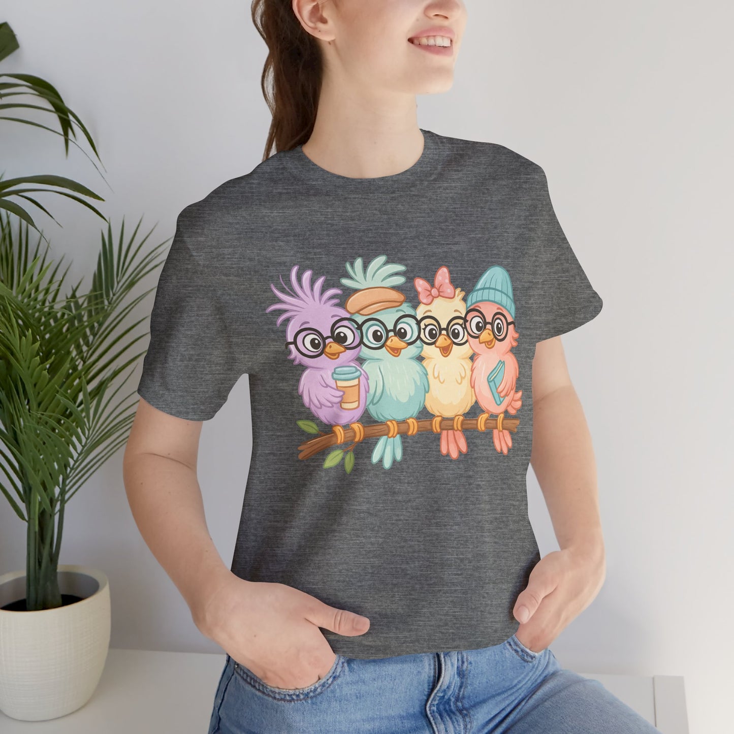 Cute Bird Friends Short Sleeve T-shirt - Perfect Gift for Animal Lovers - Lightweight Fabric Tee
