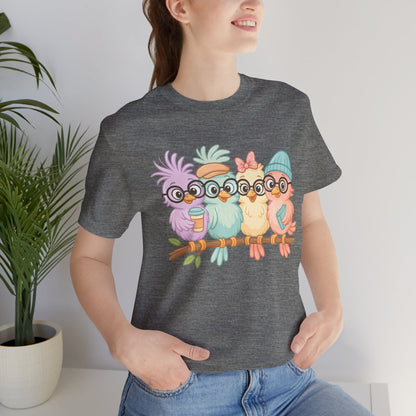 Cute Bird Friends Short Sleeve T-shirt - Perfect Gift for Animal Lovers - Lightweight Fabric Tee
