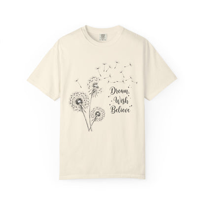 Inspirational Dandelion T-Shirt - Dream, Wish, Believe - Gift Tee