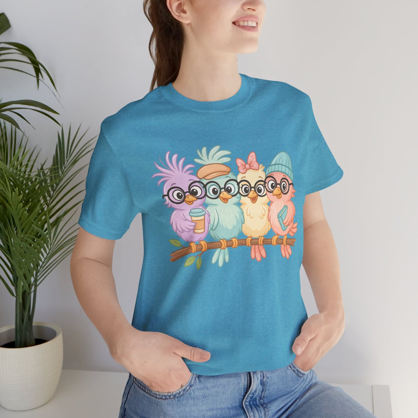 Cute Bird Friends Short Sleeve T-shirt - Perfect Gift for Animal Lovers - Lightweight Fabric Tee