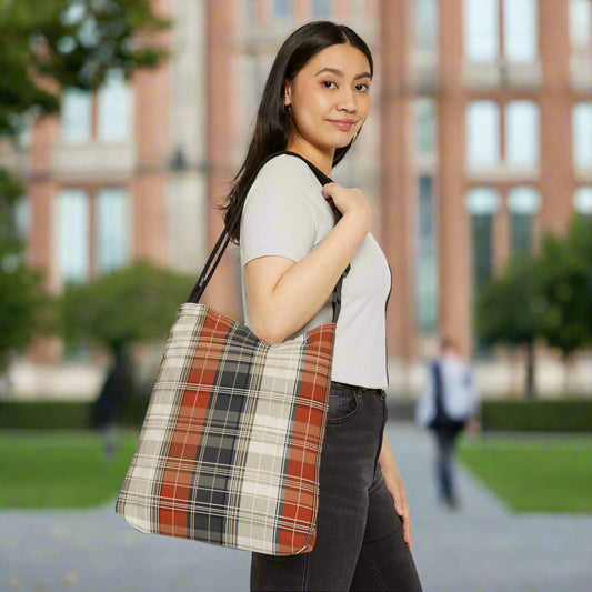 Adjustable Tote Bag - Plaid Pattern Tote Bag