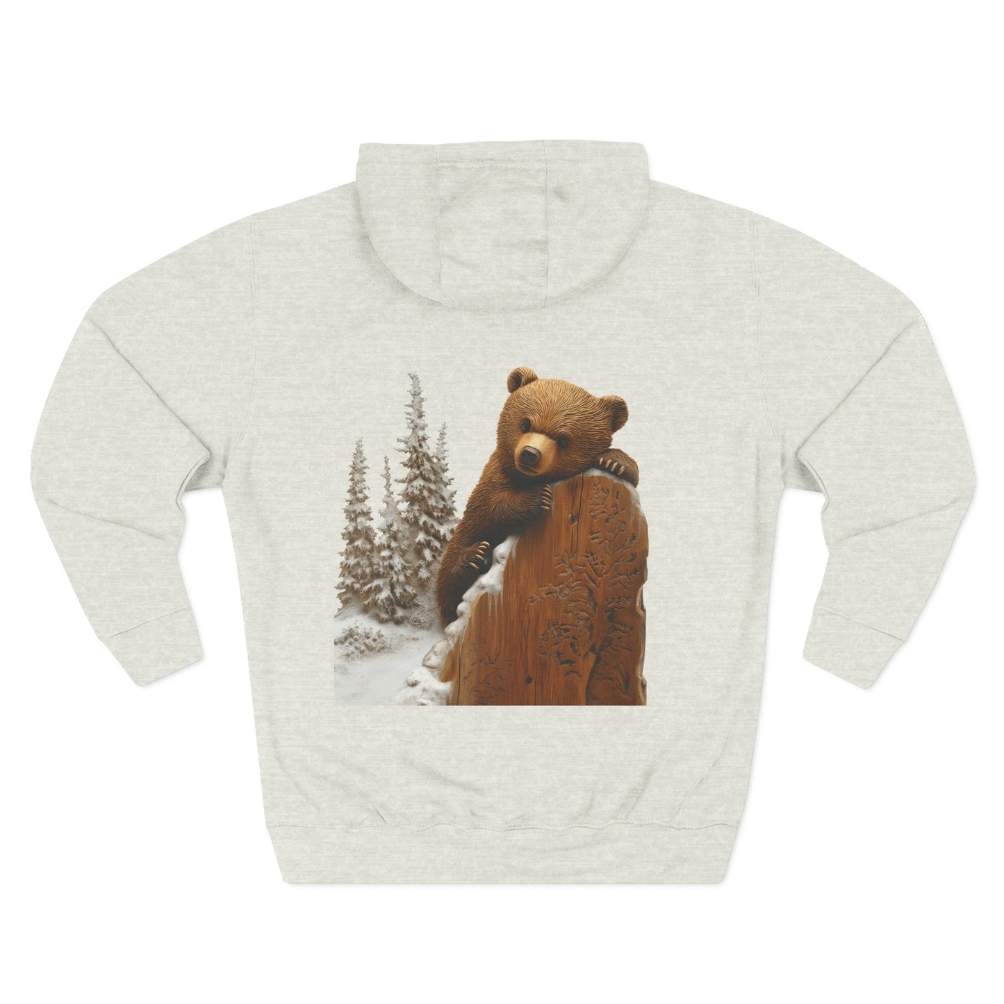 Three-Panel Fleece Hoodie with Bear Cub design - Winter Fleece Hoodie - Bear Cub Hoodie for Men and Women