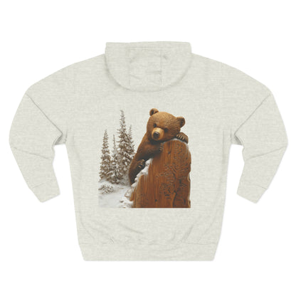 Three-Panel Fleece Hoodie with Bear Cub design - Winter Fleece Hoodie - Bear Cub Hoodie for Men and Women