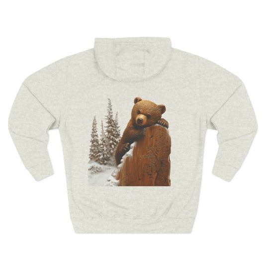 Three-Panel Fleece Hoodie with Bear Cub design - Winter Fleece Hoodie - Bear Cub Hoodie for Men and Women