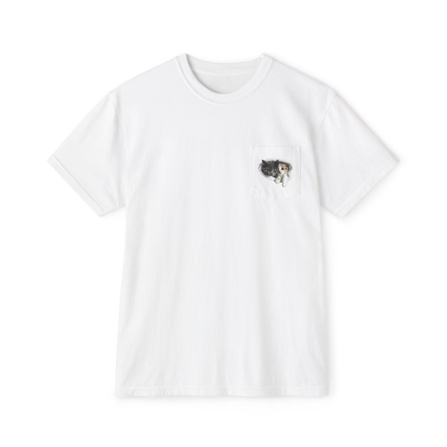 Garment-Dyed Pocket T-Shirt with Adorable Cat Design, Casual Wear, Gift for Cat Lovers, Summer Fashion, Everyday Essentials