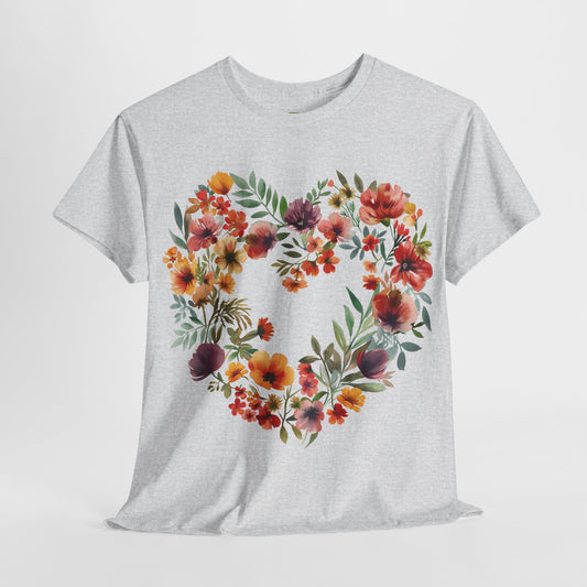Women's Heavy Cotton Tee - Floral Heart Unisex T-Shirt