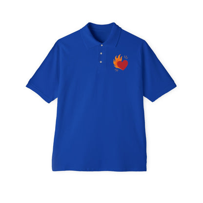 Men's Polo with Flaming Heart Design - Casual Fashion for Everyday Style