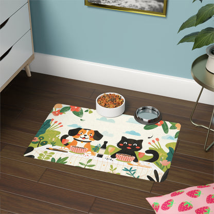 Cartoon Dog and Cat Food Mat