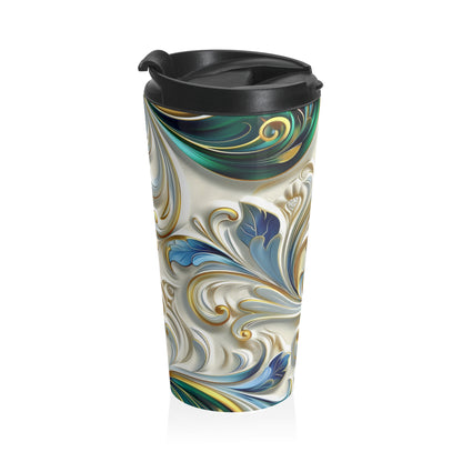 Stainless Steel Travel Mug - Coffee Thermos - Swirls & Floral Patterns 15oz Travel Mug