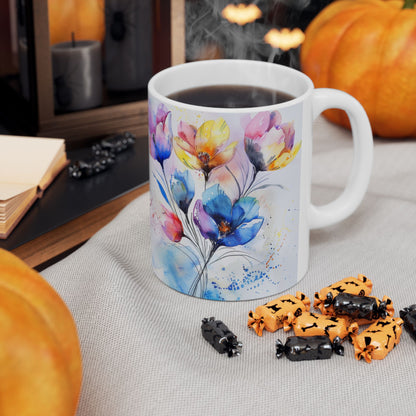 Ceramic Mug, Watercolor Artistic Florals, (11oz, 15oz)