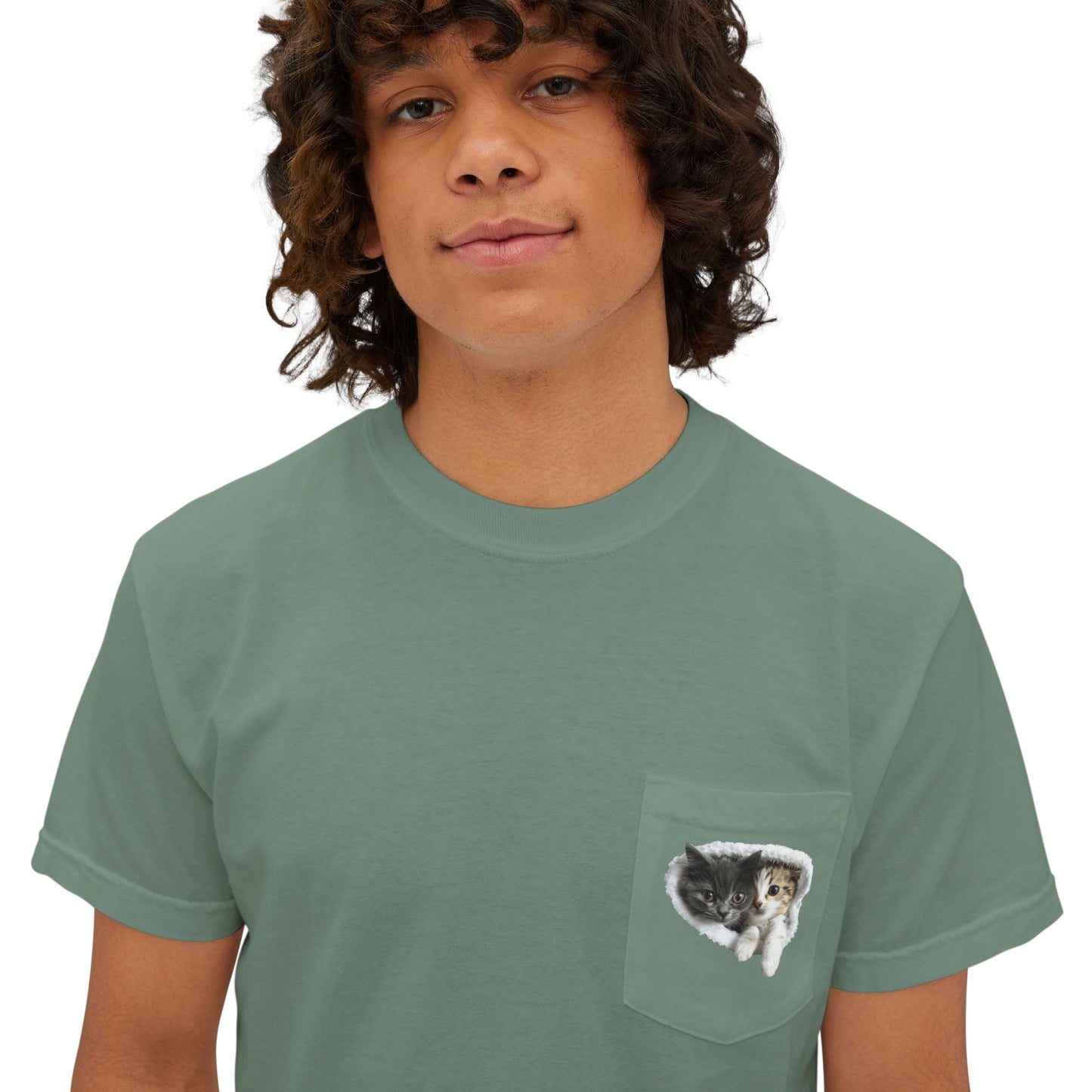 Garment-Dyed Pocket T-Shirt with Adorable Cat Design, Casual Wear, Gift for Cat Lovers, Summer Fashion, Everyday Essentials