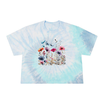 Beautiful Watercolor Floral Tie-Dye Crop Tee - T-Shirt for Women