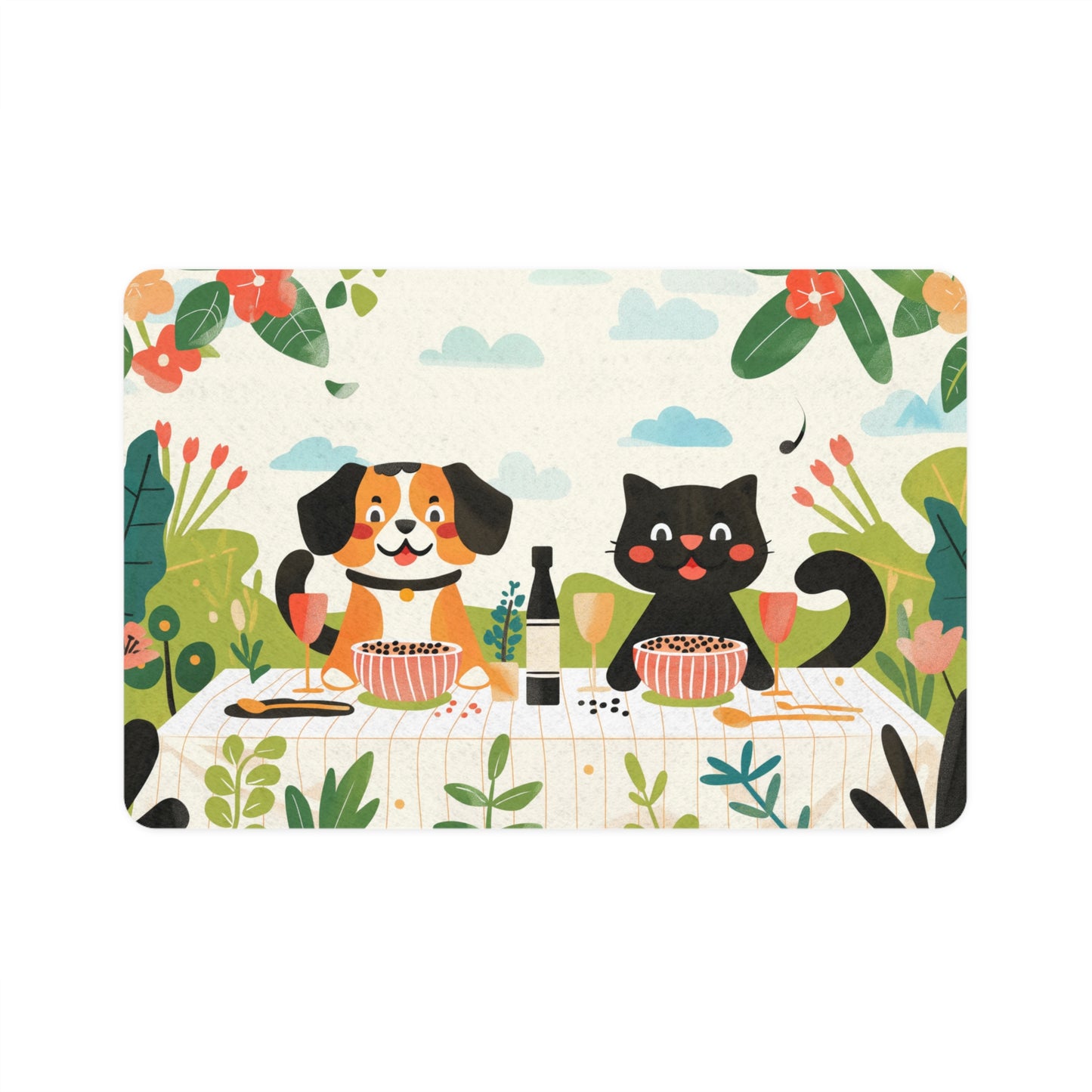 Cartoon Dog and Cat Food Mat