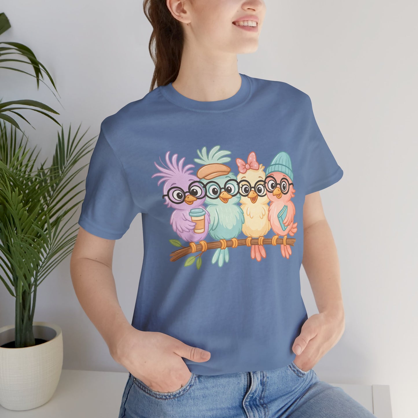 Cute Bird Friends Short Sleeve T-shirt - Perfect Gift for Animal Lovers - Lightweight Fabric Tee