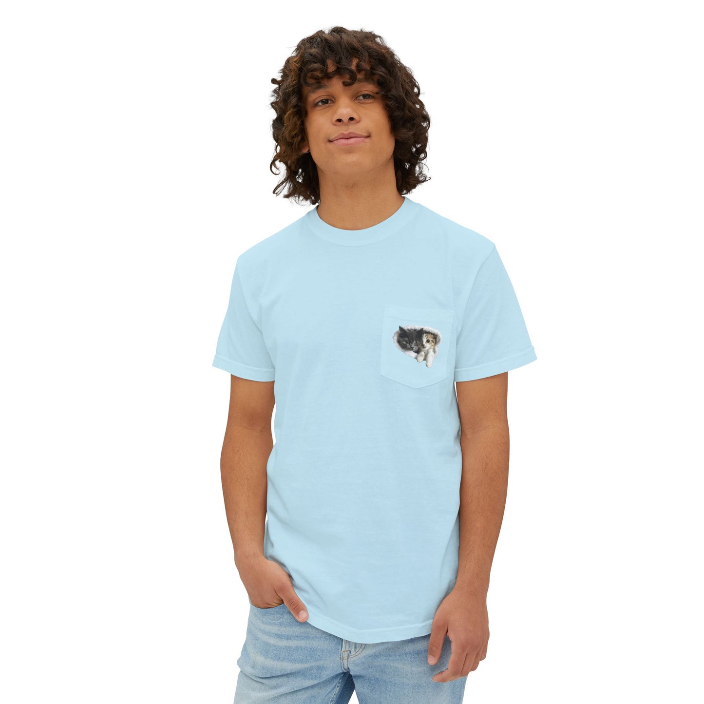 Garment-Dyed Pocket T-Shirt with Adorable Cat Design, Casual Wear, Gift for Cat Lovers, Summer Fashion, Everyday Essentials