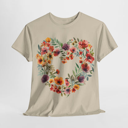 Women's Heavy Cotton Tee - Floral Heart Unisex T-Shirt