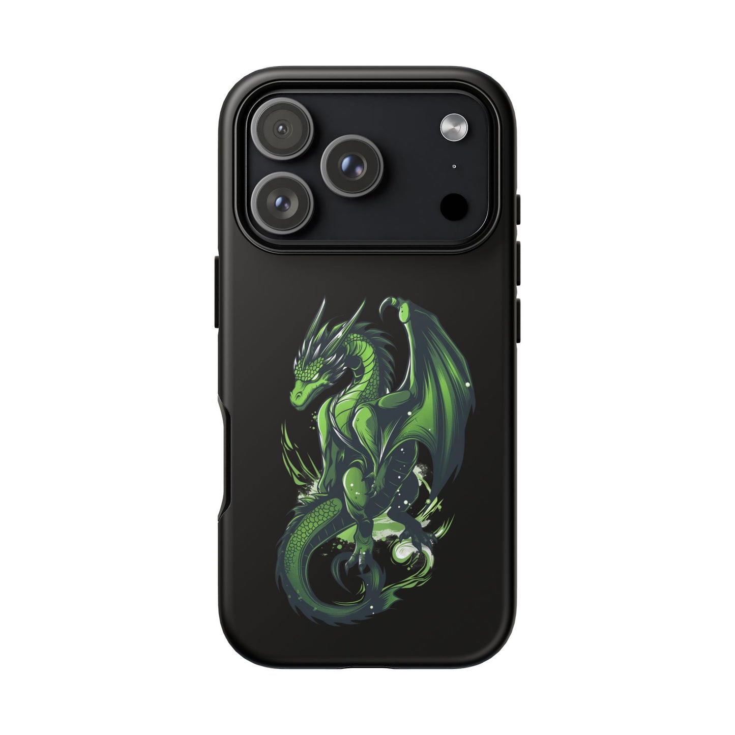 Tough Cases with Green Glowing Dragon design for iPhone, Samsung, and Google