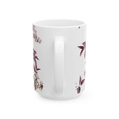 Ceramic Mug with purple small and dense flowers, (11oz, 15oz)