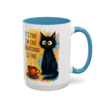 Whimsical Cat Accent Coffee Mug - 'It's Fine, I'm Fine, Everything is Fine'