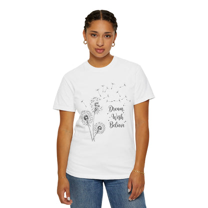Inspirational Dandelion T-Shirt - Dream, Wish, Believe - Gift Tee