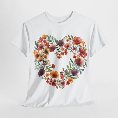 Women's Heavy Cotton Tee - Floral Heart Unisex T-Shirt