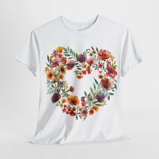 Women's Heavy Cotton Tee - Floral Heart Unisex T-Shirt