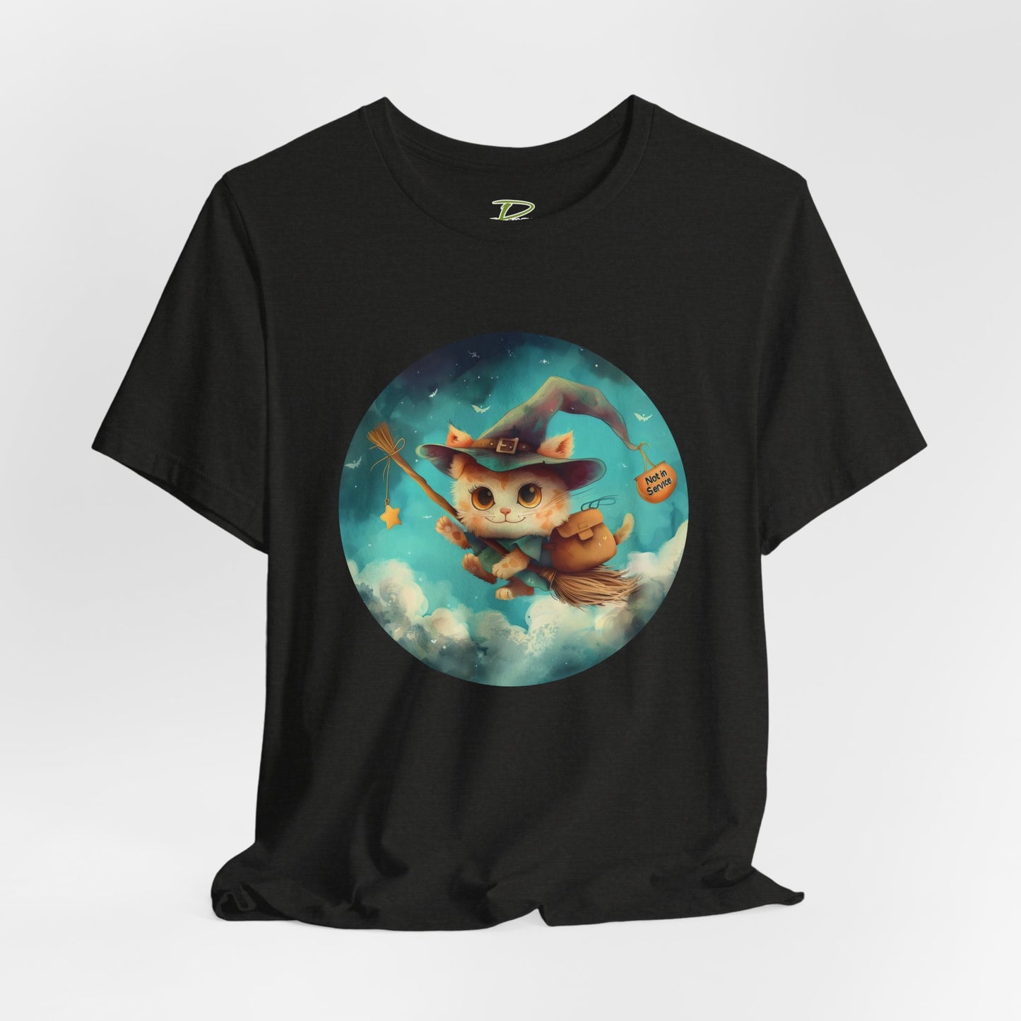 Charming Cat on Witch - Magician Stick T-shirt - Lightweight Fabric Tee