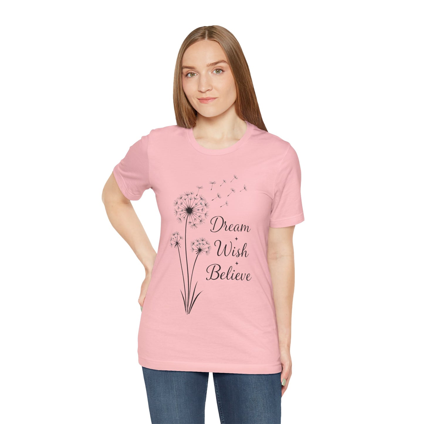 Dream Wish Believe Unisex Jersey Short Sleeve Tee - Inspirational Graphic T-Shirt - Lightweight Fabric Tee