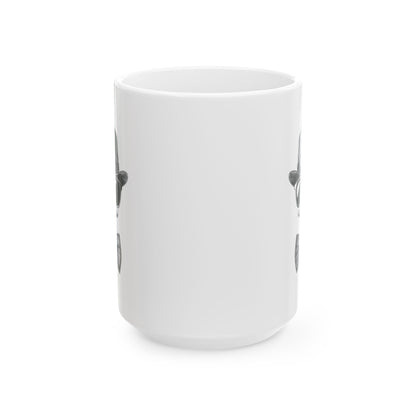 Gentleman Ceramic Mug, (11oz, 15oz) - Ceramic Mug with Black Vector Design - Sunglasses, Mustache & Bow Tie