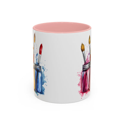 Paint Brushes Design Tea Cup - Accent Watercolor Coffee Mug, (11, 15oz)