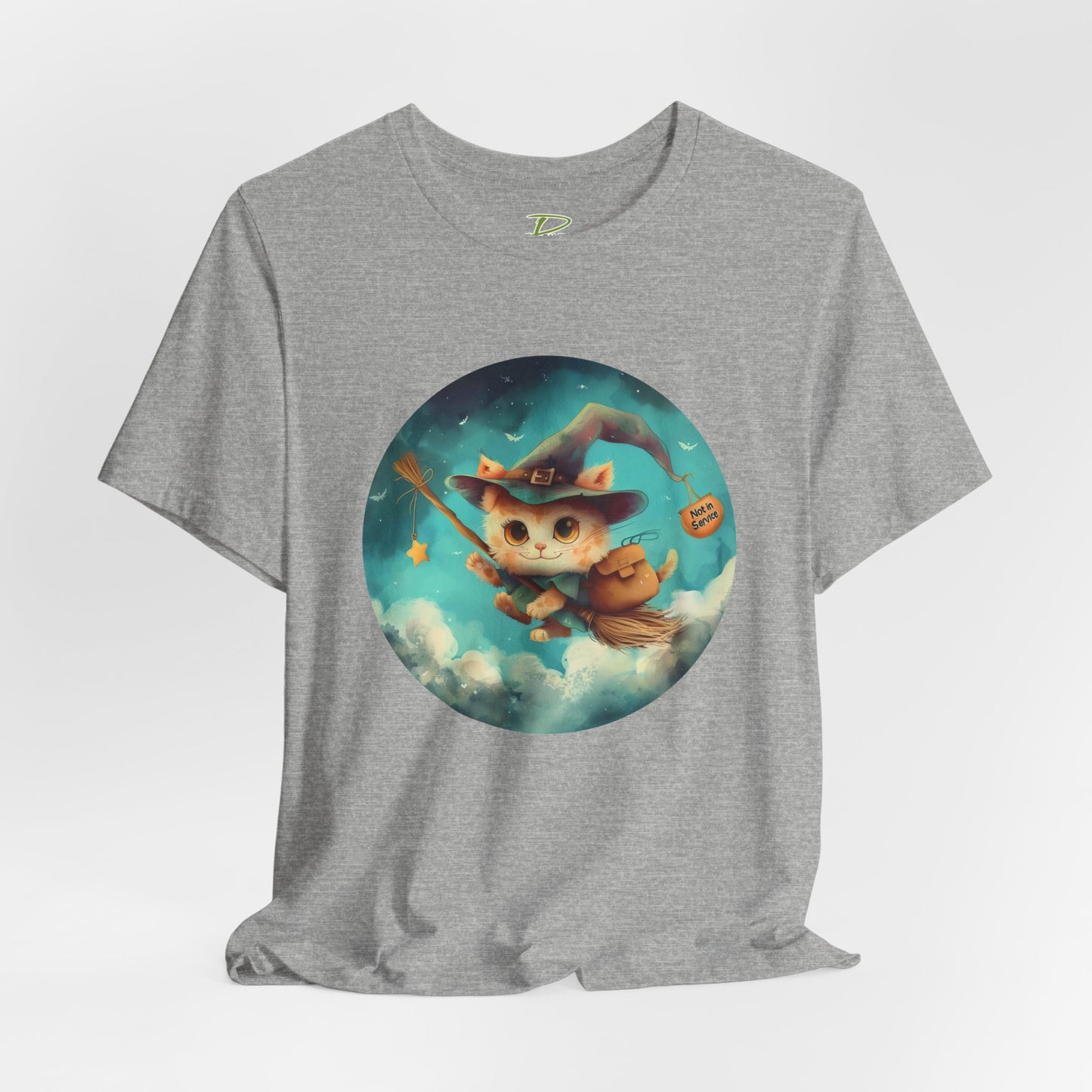 Charming Cat on Witch - Magician Stick T-shirt - Lightweight Fabric Tee