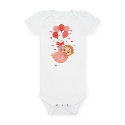 Air Delivery Organic Baby Onesie - One Cute Baby with Balloons Design Bodysuit for Girl