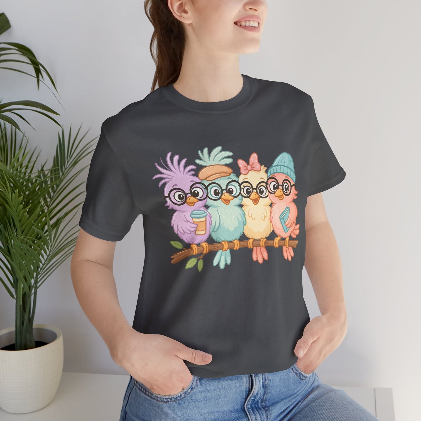Cute Bird Friends Short Sleeve T-shirt - Perfect Gift for Animal Lovers - Lightweight Fabric Tee