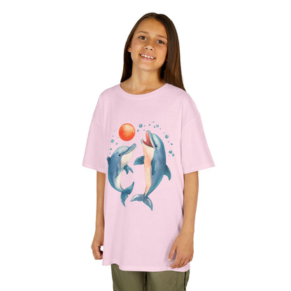 Playful Dolphins design Youth T-shirt- Unisex Youth Heavy Cotton™ Tee