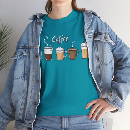 Coffee Cup Pattern Unisex Heavy Cotton Tee - Brewed Patterns Unisex Heavy Cotton Tee