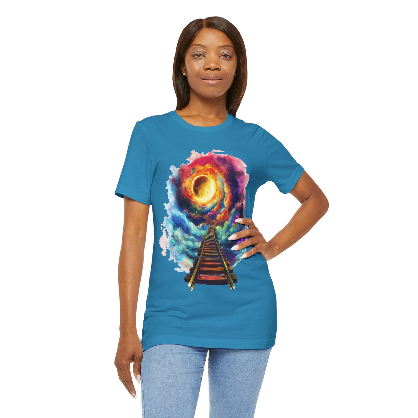 Unisex T-Shirt with 3D Watercolor Universe and an Abstract Representation with a Sun
