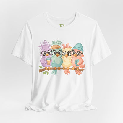 Cute Bird Friends Short Sleeve T-shirt - Perfect Gift for Animal Lovers - Lightweight Fabric Tee