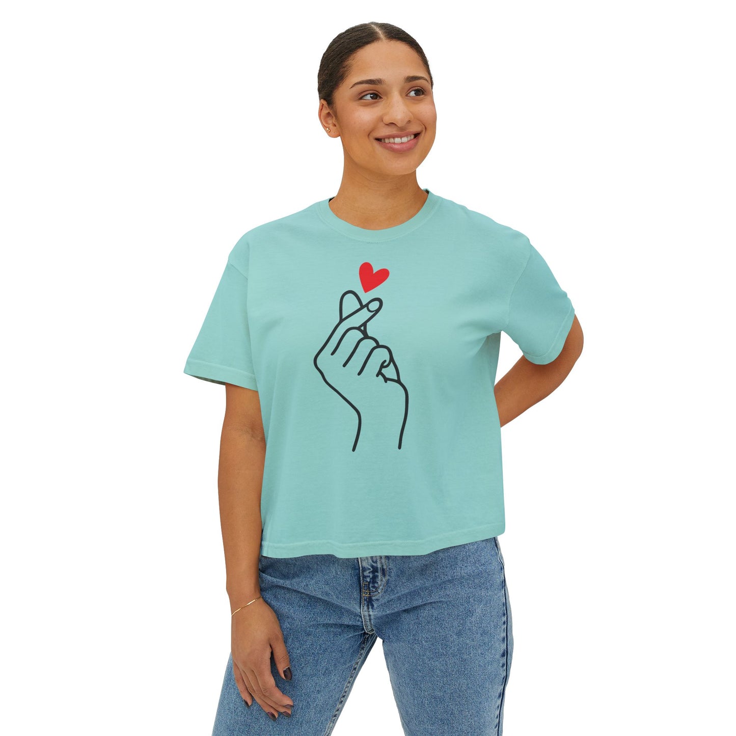 Women's Boxy Tee with Heart Design, Cute Casual T-Shirt, Gifts for Her, Love Themed Apparel, Easy Summer Style, Trendy Everyday Wear