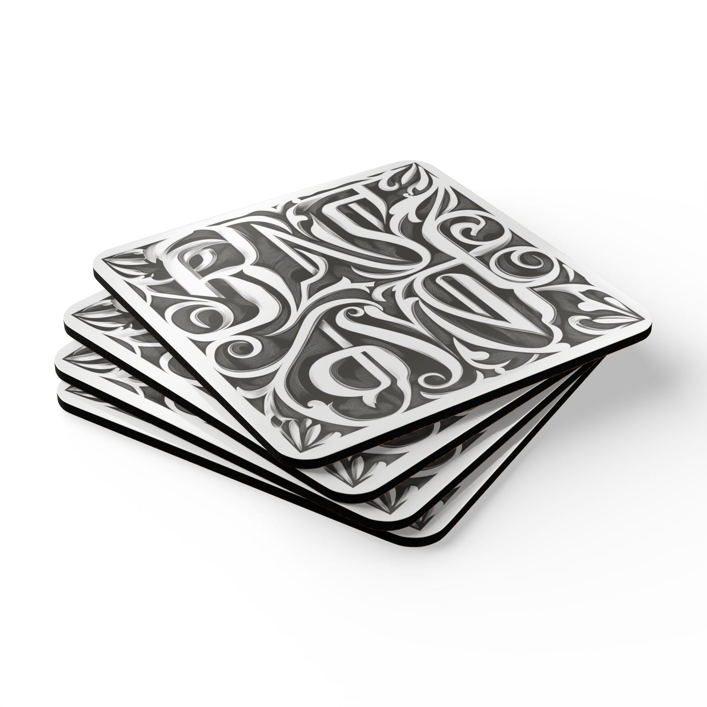 Elegant Corkwood Coaster Set | Decorative Drink Coasters with Intricate Design