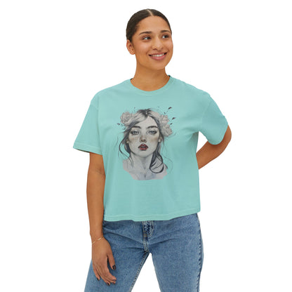 Boho Floral Women's Boxy Tee - Artistic Graphic T-Shirt for Everyday Style