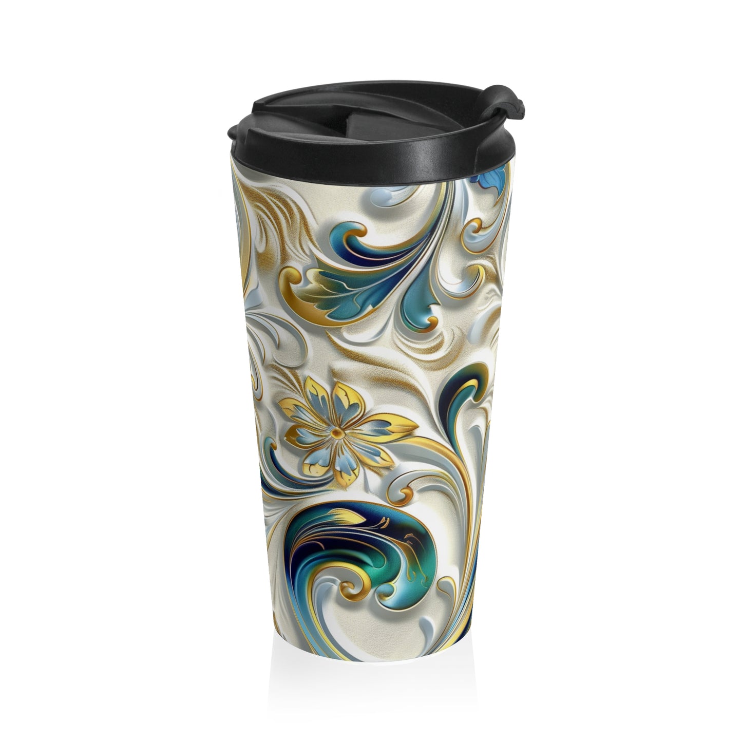 Stainless Steel Travel Mug - Coffee Thermos - Swirls & Floral Patterns 15oz Travel Mug