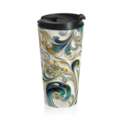 Stainless Steel Travel Mug - Coffee Thermos - Swirls & Floral Patterns 15oz Travel Mug