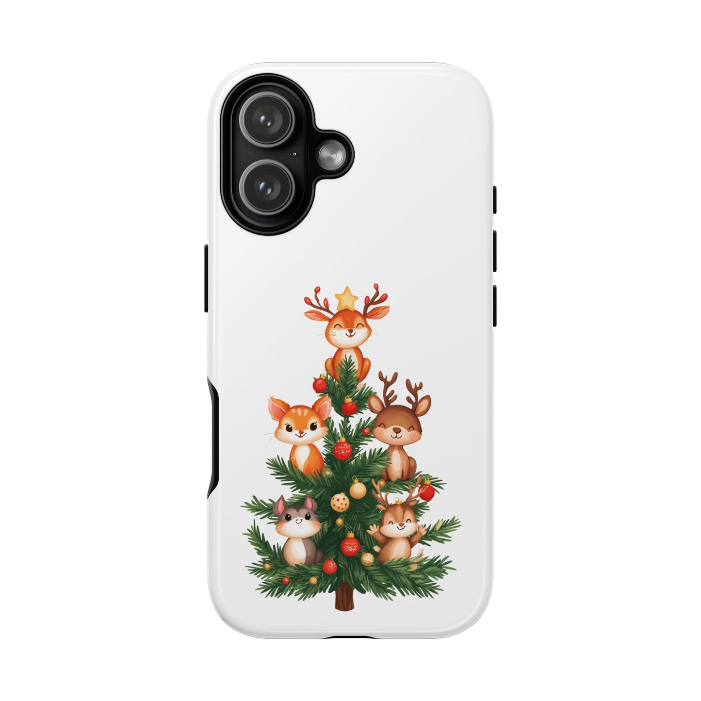Festive Phone Case - iPhone, Samsung, and Google case - Cute Forest Animals on a Christmas Tree Case