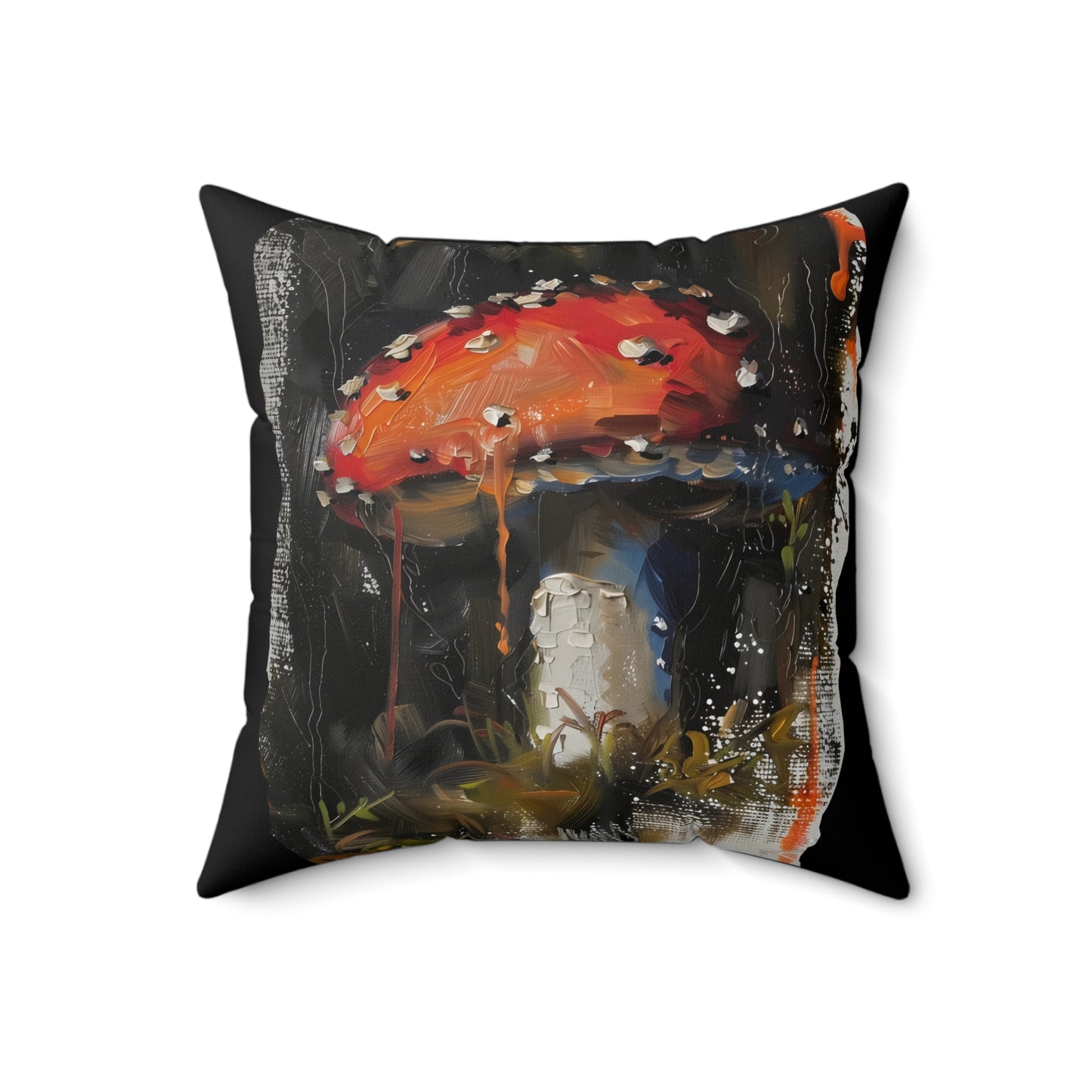 Mushroom Oil colored Square Cushion (Black)
