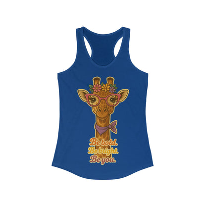 Be Bold, Be Bright, Be You Giraffe Tank Top | Women's Ideal Racerback Tank | Cute Summer Tee | Animal Lover Gift | Motivational Apparel