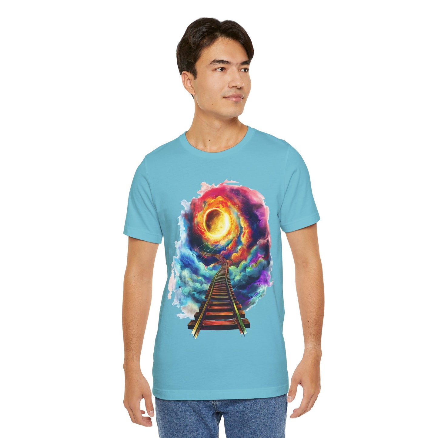 Unisex T-Shirt with 3D Watercolor Universe and an Abstract Representation with a Sun
