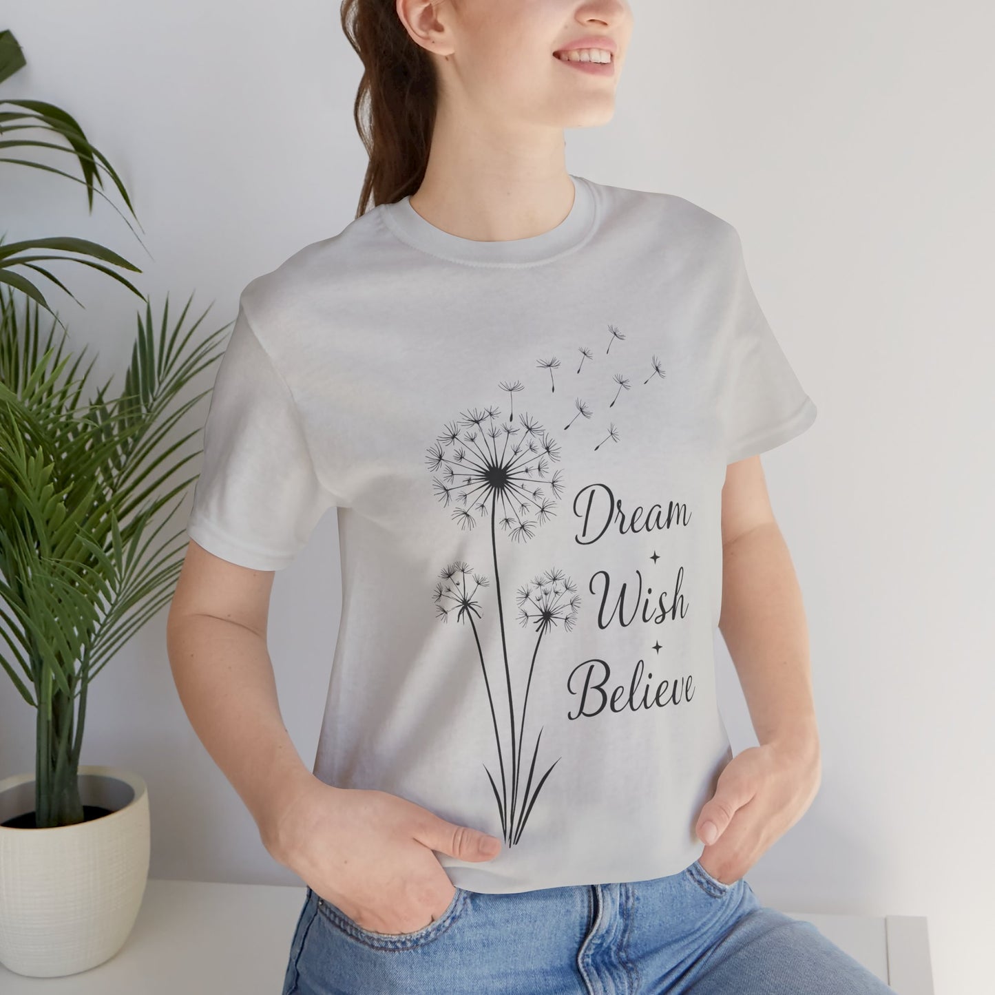 Dream Wish Believe Unisex Jersey Short Sleeve Tee - Inspirational Graphic T-Shirt - Lightweight Fabric Tee