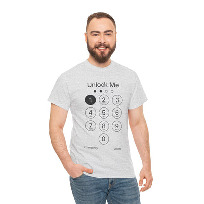 Unlock Me Graphic Tee, Funny T-Shirt for Tech Lovers, Casual Wear, Gift for Birthdays, Tech-themed Apparel, Unisex Heavy Cotton Tee
